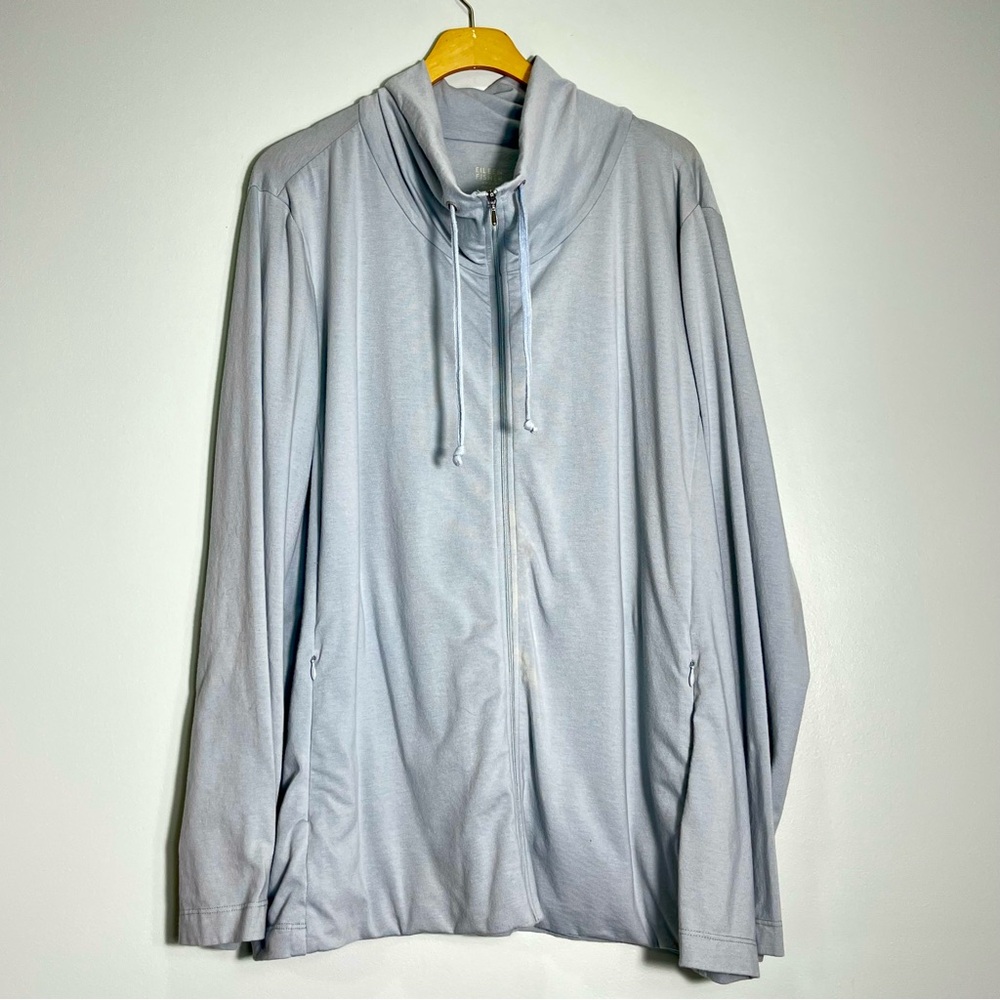 EILEEN FISHER Women's Knit Full Zip Jacket Blue/Gray Color Size 1X Flaws